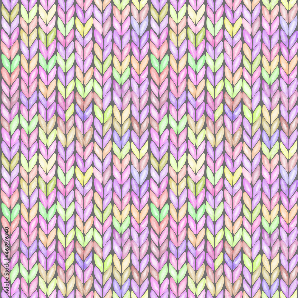 Multicolor realistic knitted seamless pattern. Watercolor hand paint cozy warm knit texture