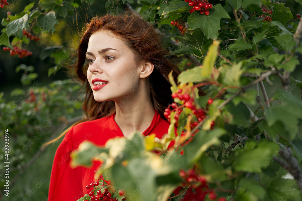 Beautiful woman fresh air summer berries nature Beautiful woman fresh air summer berries nature