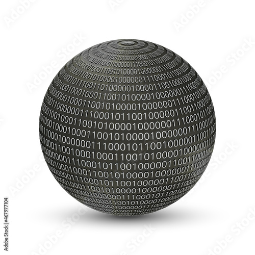 Abstract sphere with binary numbers on the surface. Vector illustration.