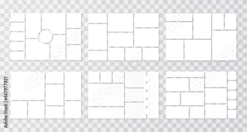 Moodboard templates. Collage grid. Mood board background. Vector. Photomontage pictures layout. Album design. Set mosaic frames. Modern photography banner. Horizontal mockup. Simple illustration.