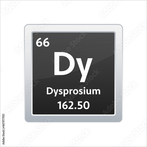 Dysprosium symbol. Chemical element of the periodic table. Vector stock illustration.