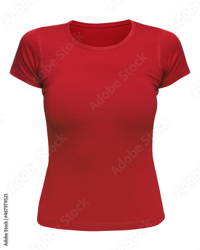 Red T-shirt mockup women isolated on white. Front view