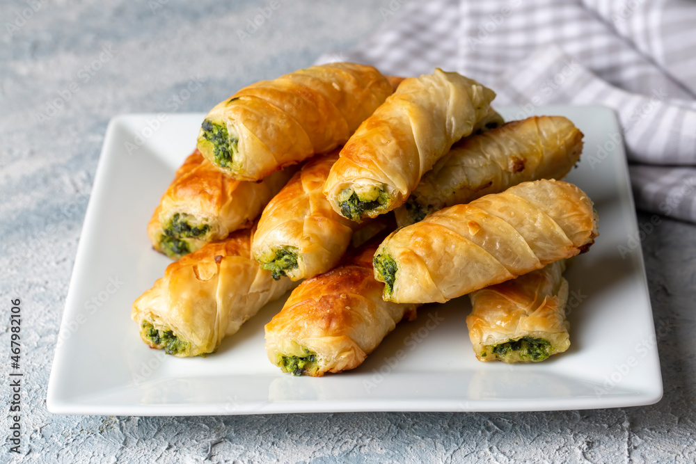 Turkish Tepsi Boregi, Round Borek, Tray pastry (Turkish name; rulo borek)