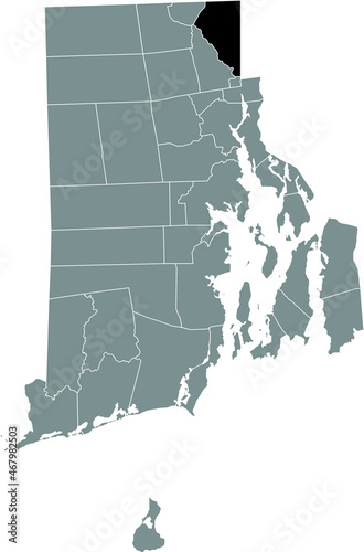 Black highlighted location map of the Cumberland inside gray administrative map of the Federal State of Rhode Island, USA