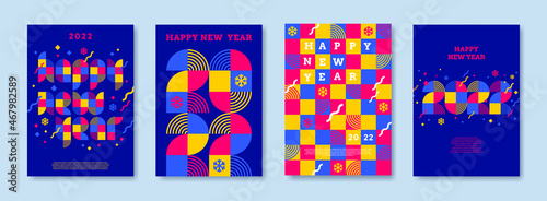 Bright color greeting card set with 2022 new year logo. Greeting design with multicolored number of year. Design for greeting card, invitation, cover,poster, calendar, etc.