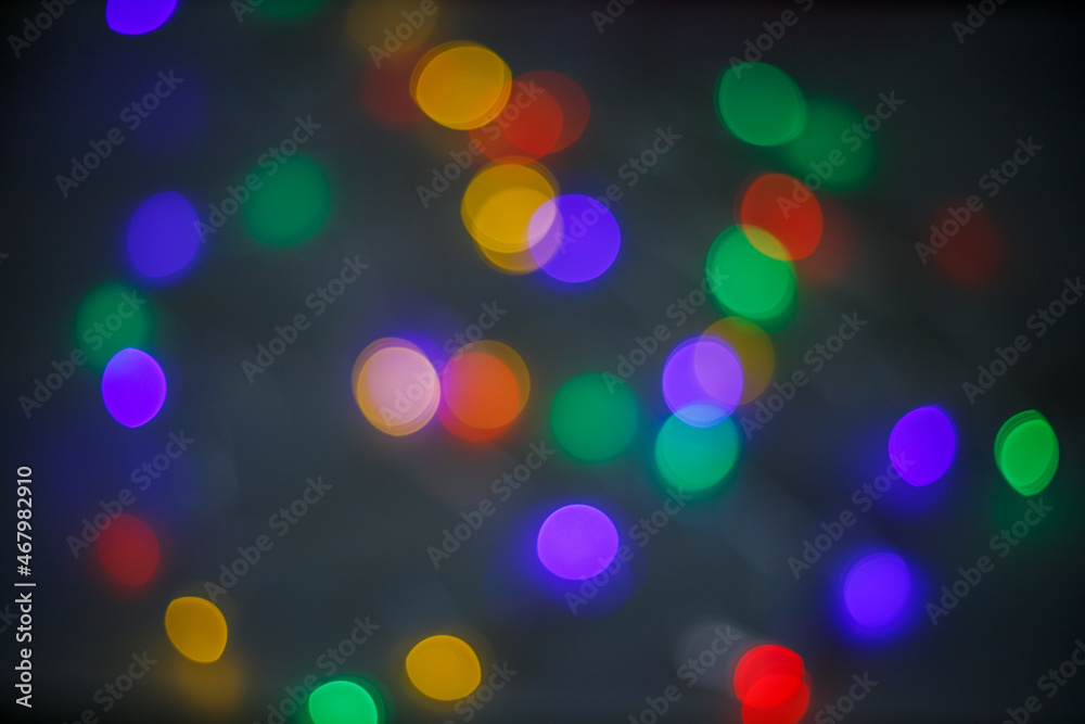 Abstract colorful defocused lights, Christmas tree vibrant bokeh background
