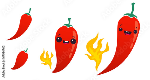 Cartoon red chilli pepper with flame for Mexican or Thai food.