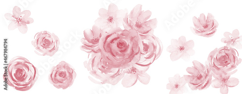 Rose flower watercolor bouquet. Pink Floral Watercolour illustration isolated on white background.