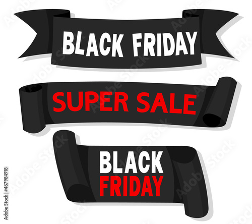 Set of paper scrolls for Black Friday. Sale