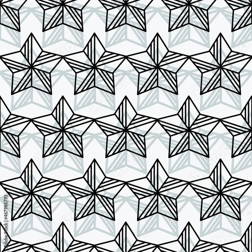Star background, geometric pattern. Gray textured template on a white background. Seamless pattern.