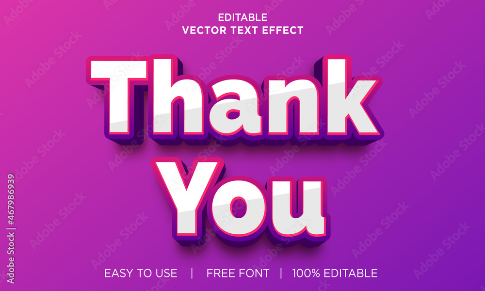 Thank you editable 3D text effect Premium Vector