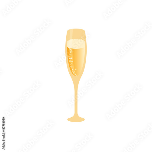 Glass goblet with champagne on a white background, gas bubbles, golden drink, sparkling white wine. Vector illustration, cartoon design, isolated on white background, eps 10. Concept: toast.