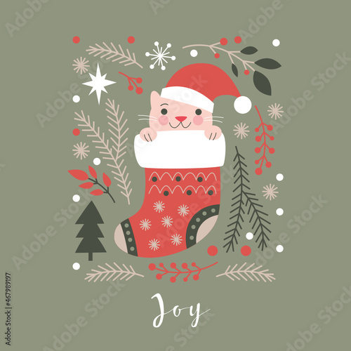 Cute cat in christmas stocking