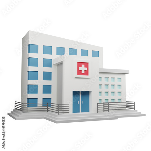 hospital building on white background isolated. Scene for health, medicine, architecture background. 3D render illustration.