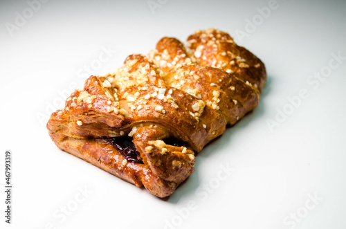 Baking, cherry puff, photo on a white table