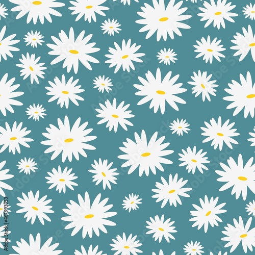 Seamless floral pattern. Fashionable background of white flowers . flowers scattered on a blue background. Stock vector for printing on surfaces and web design.