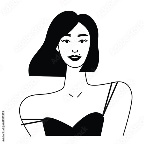 Woman, girl, lady. Black and white isolated vector illustration of young confident girl. Design template for beauty web banner, poster, print design photo