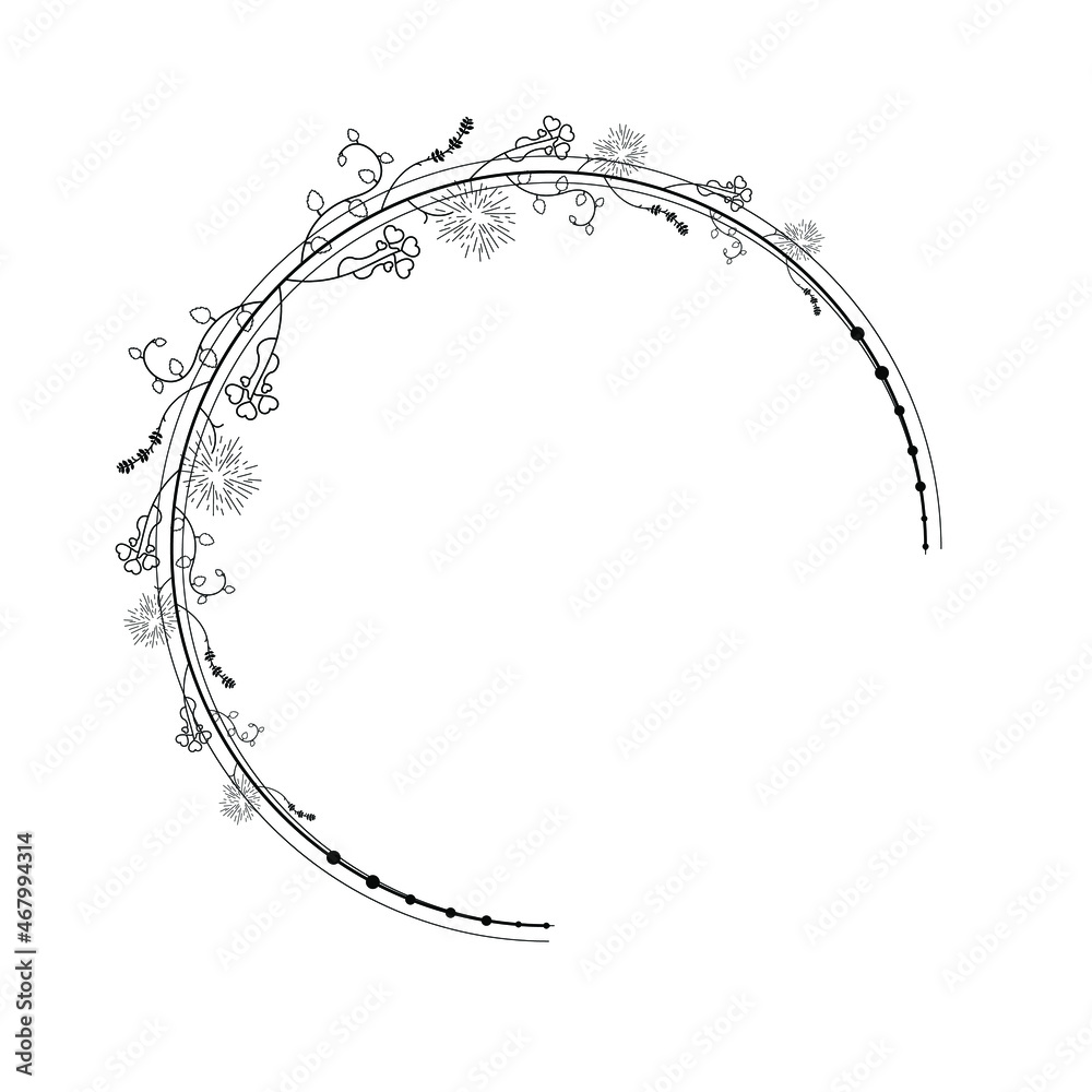 Abstract Black Simple Line Round Circ With Leaf Leaves Frame Flowers Doodle Outline Element Vector Design Style Sketch Isolated Illustration For Wedding And Banner Abstract Black Simple Line Round Circ With Leaf Leaves Frame Flowers Doodle Outline Element Vector Design Style Sketch Isolated Illustration For Wedding And Banner