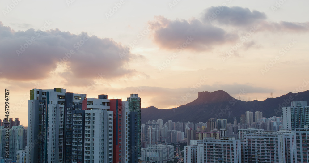 Hong Kong city at sunset time