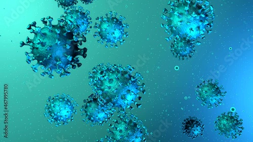 Coronavirus disease COVID-19 outbreak. Microscopic view of infectious SARS-CoV-2 omicron arcturus virus cells. 3D animation photo