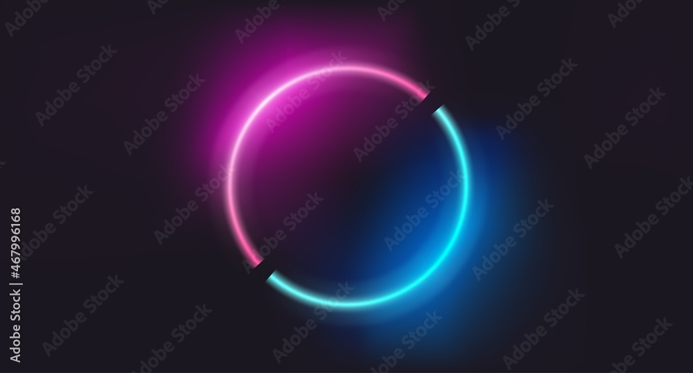 Neon glowing circle elements on dark background Neon glowing circle elements on dark background