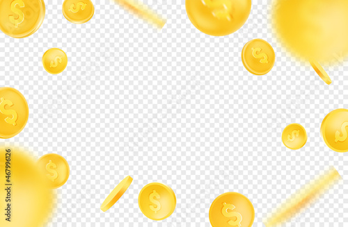 Gold coins radial explosion. Vector objects on transparent background