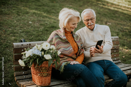 Senior couple sitting on th...