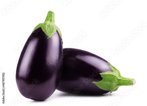 Ripe delicious eggplant isolated on white. Fresh vegetables.