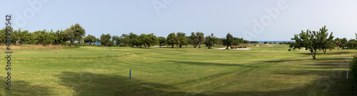 Beautiful panoramic view of a golf course in the Ria Formosa lagoon, Algarve 