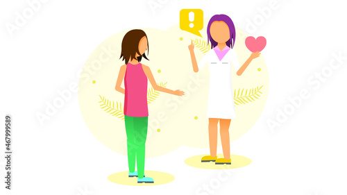 Abstract Flat Woman At A Gynecologist's Appointment Medic Cartoon People Character With Heart Concept Illustration Vector Design Style Healthcare Diagnosis Clinic