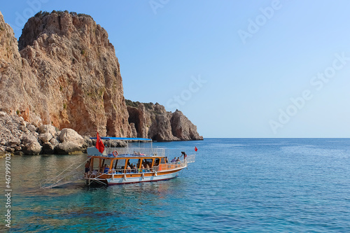 Antalya, Turkey - The yacht tour to Turkey Maldives at famous blue sea at Suluada