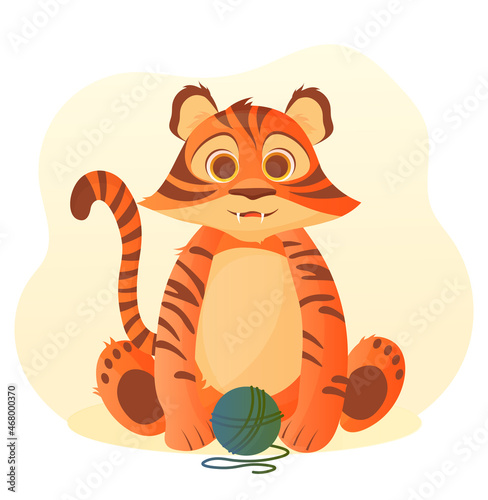Cute tiger with ball of thread concept
