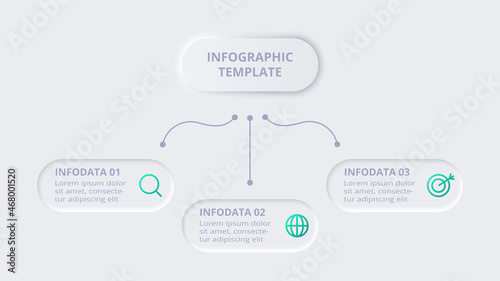 Neumorphic flow chart infographic. Creative concept for infographic with 3 steps, options, parts or processes.