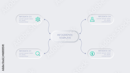 Neumorphic flow chart infographic. Creative concept for infographic with 4 steps, options, parts or processes.