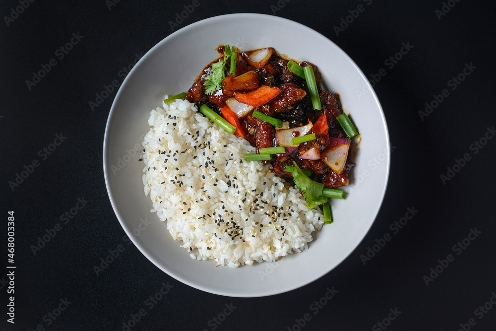 asian rice on a black background asian rice on a black background
