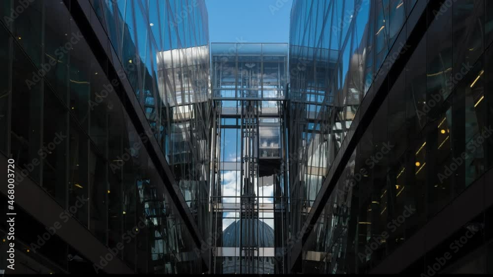 London, England, City Area St. Pauls Cathedral Reflected in Glass Time Lapse London, England, City Area St. Pauls Cathedral Reflected in Glass Time Lapse