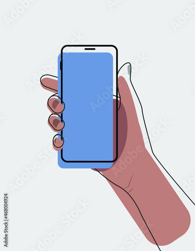 Watercolor hand with smartphone icon. Hand with smartphone. Hand holding smartphone. Colored illustration