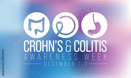 Crohn's and Colitis Awareness Week is observed every year in December, are diseases that inflame the lining of the GI tract and disrupt body's ability to digest food, absorb nutrition. vector art