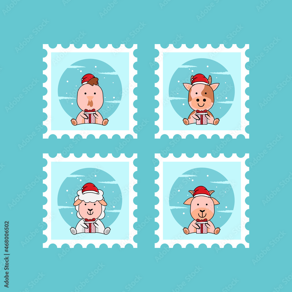 Set of christmas stamp design collection 02 Set of christmas stamp design collection 02