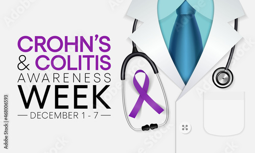 Crohn's and Colitis Awareness Week is observed every year in December, are diseases that inflame the lining of the GI tract and disrupt body's ability to digest food, absorb nutrition. vector art