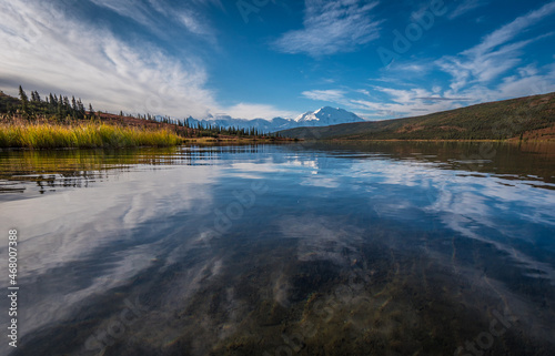 Fototapeta Naklejka Na Ścianę i Meble -  Denali, formerly called Mt. McKinley, reflected in Wonder Lake on a clear day in Denali National Park, Alaska. 
