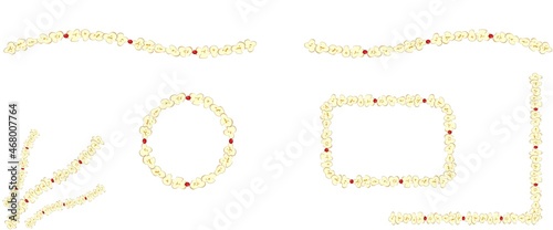 Decorative popcorn borders, frames and ornaments. Christmas clip art design. Vector traditional xmas elements isolated on white background.