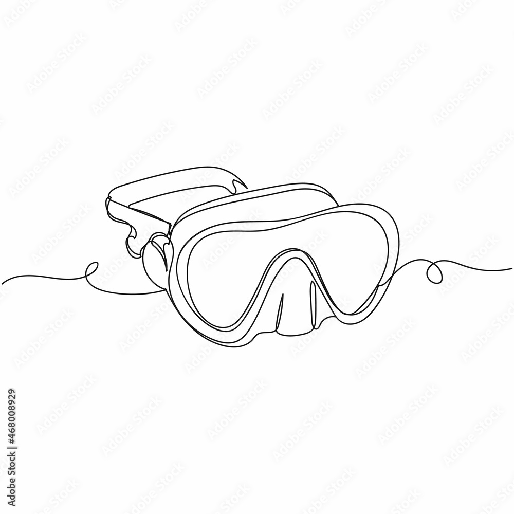 Vector continuous one single line drawing icon of scuba diving mask