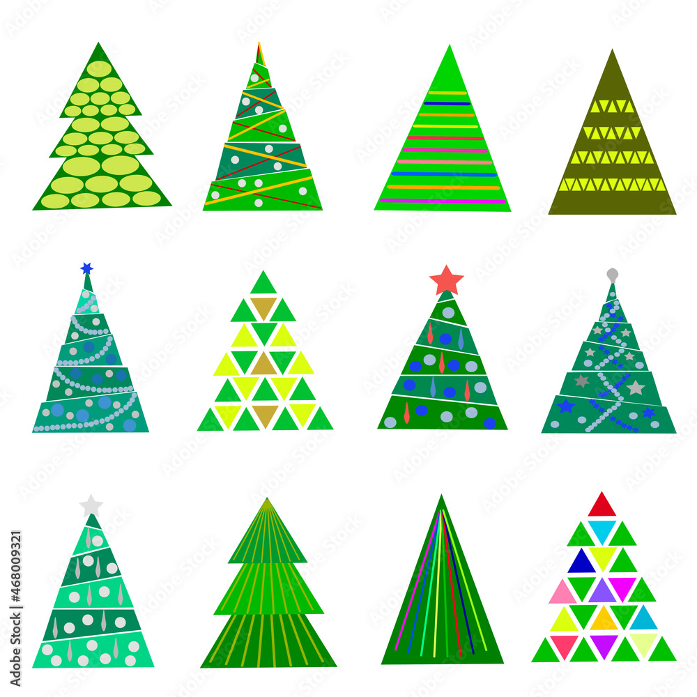 Obraz premium set of Christmas trees with garlands and Christmas toys