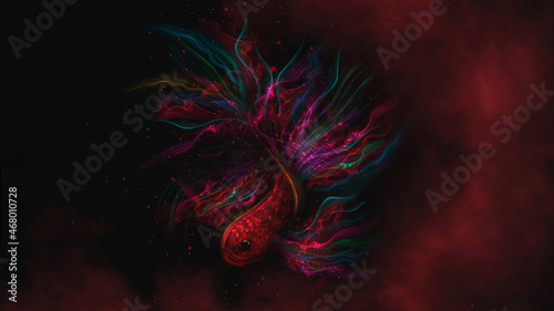 Neon colorful fish on a dar...