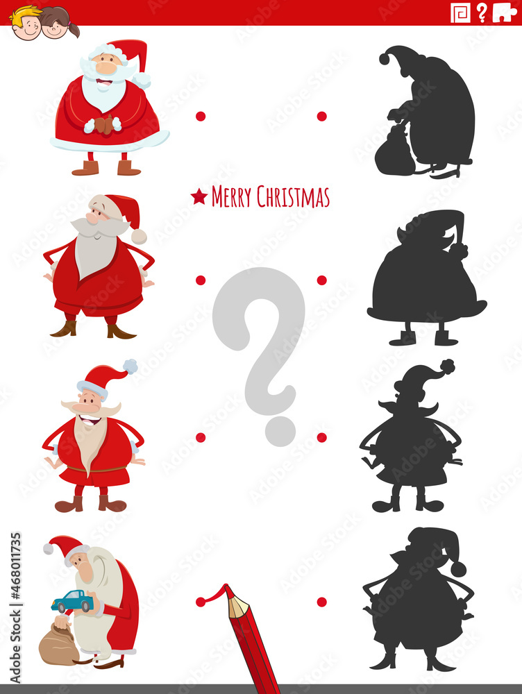 educational shadow game with cartoon Santa Claus