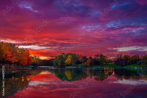 Autumn Sunrise Over A Lake In Woodford County, Illinois