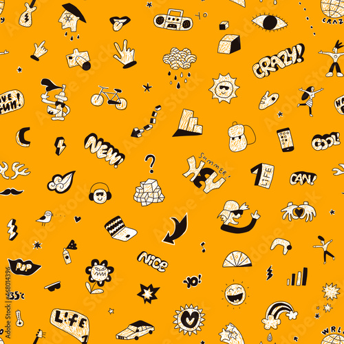 summer doodles seamless vector background, design element