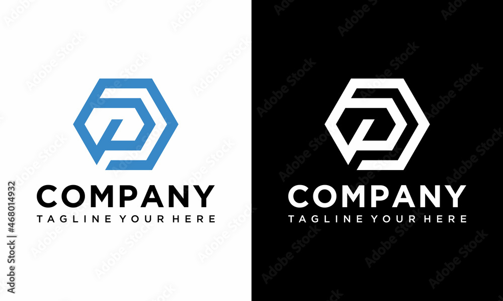Logo design letters P. Hexagon shape. Vector template on a black and white background. Logo design letters P. Hexagon shape. Vector template on a black and white background.