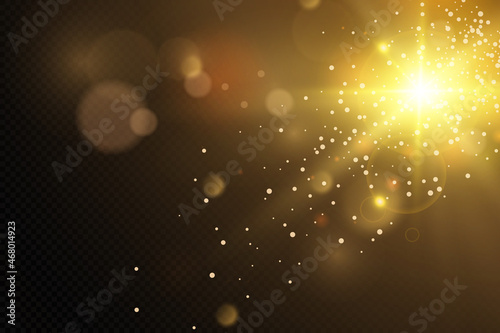 The bright light of the sun. Transparent sunlight. Front solar lens flare. 